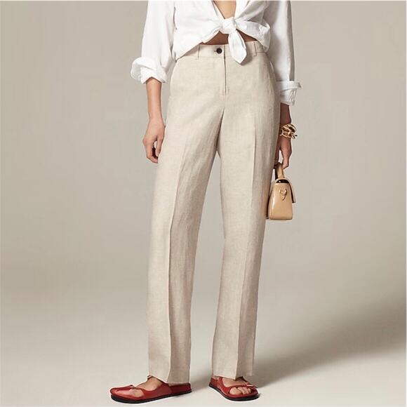 J.Crew Harbor Pant Wide Leg Linen Trouser Vacation Holiday Date CH853 Flax FLAW